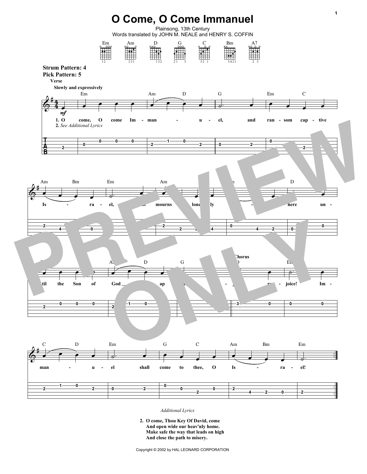 Product gallery: Page 1 of 1 O Come, O Come Immanuel, Plainsong, 13th Century