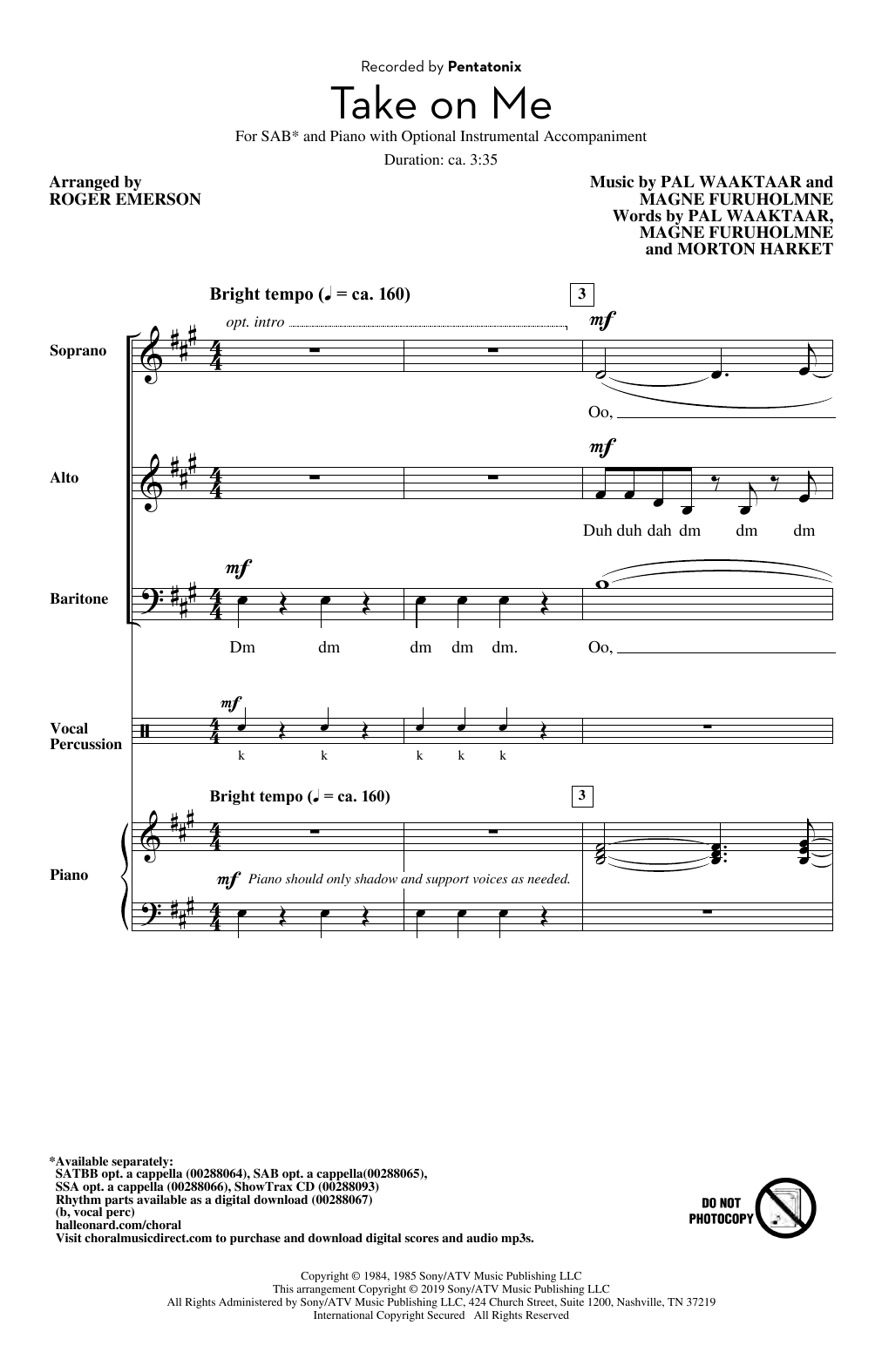 Produktbild zu: Take On Me (arr. Roger Emerson)