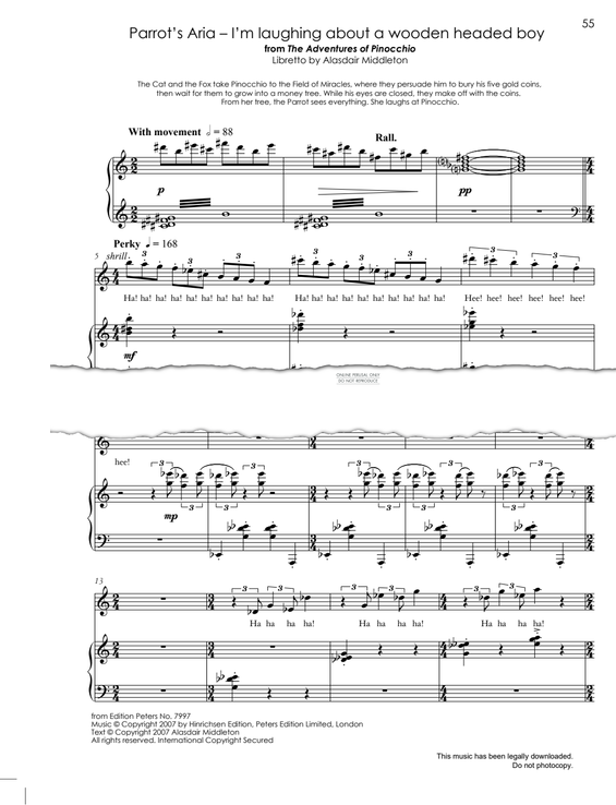 Produktgalerie: Seite 1 von 1 Parrot's Aria - I'm Laughing About A Wooden Headed Boy (from 'The Adventures Of Pinocchio'), Jonathan Dove, Gesang, Klavier