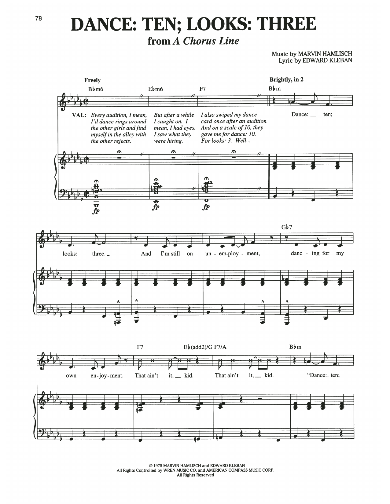 Produktgalerie: Seite 1 von 1 Dance: Ten; Looks: Three (from A Chorus Line), Marvin Hamlisch, Gesang, Klavier