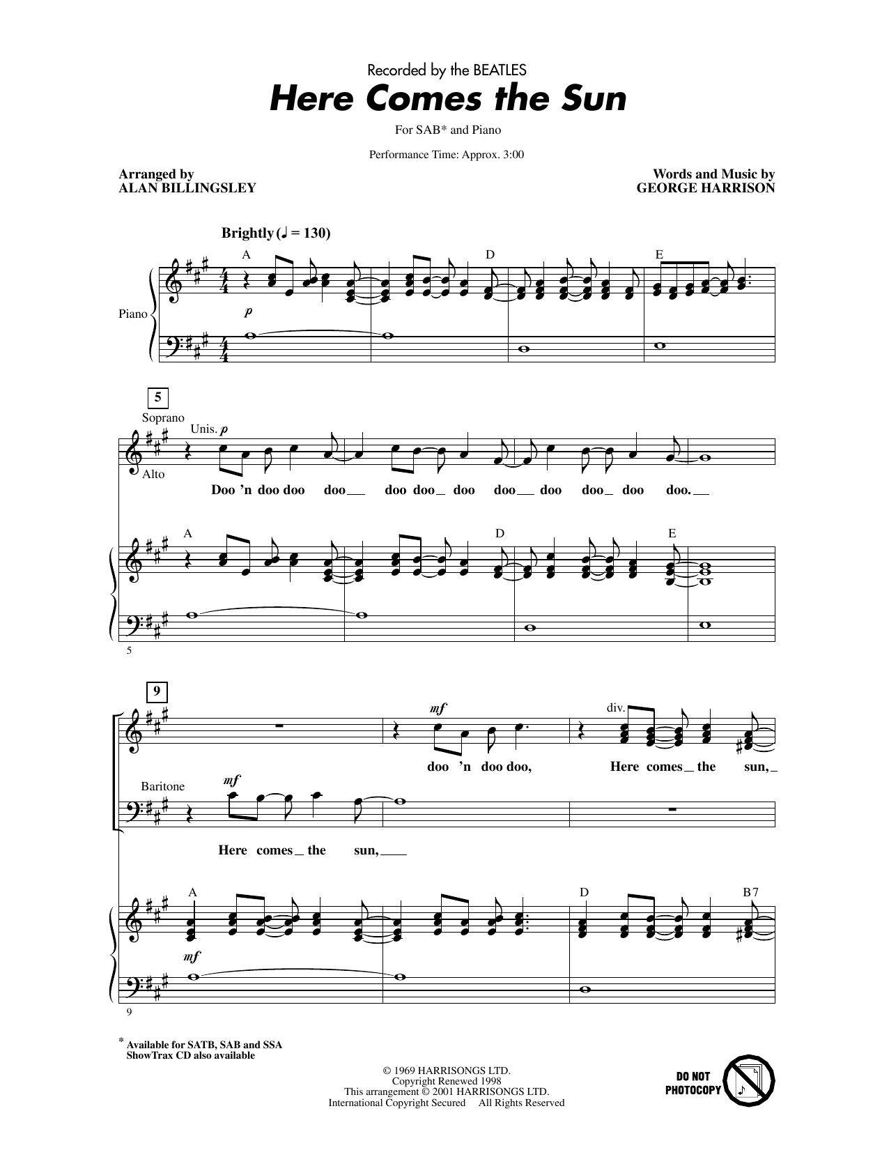 Product picture to: Here Comes The Sun (arr. Alan Billingsley)