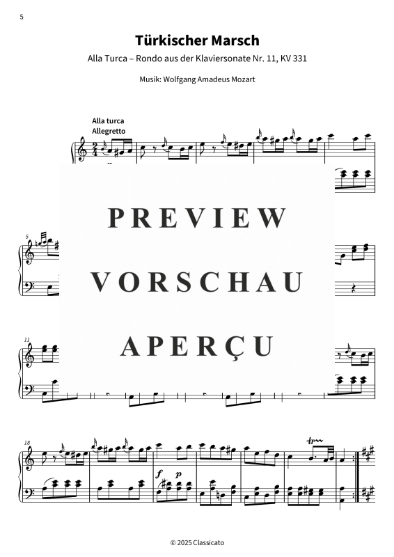 gallery: Türkischer Marsch - Alla Turca - Rondo aus der Klaviersonate Nr. 11, KV 331, , (Klavier Solo)