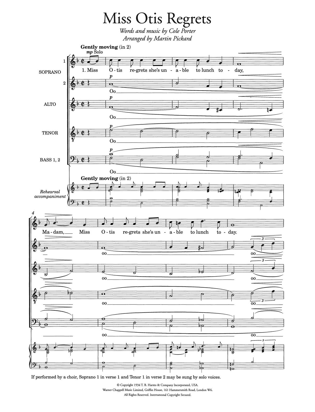 Product picture to: Miss Otis Regrets (arr. Martin Pickard)
