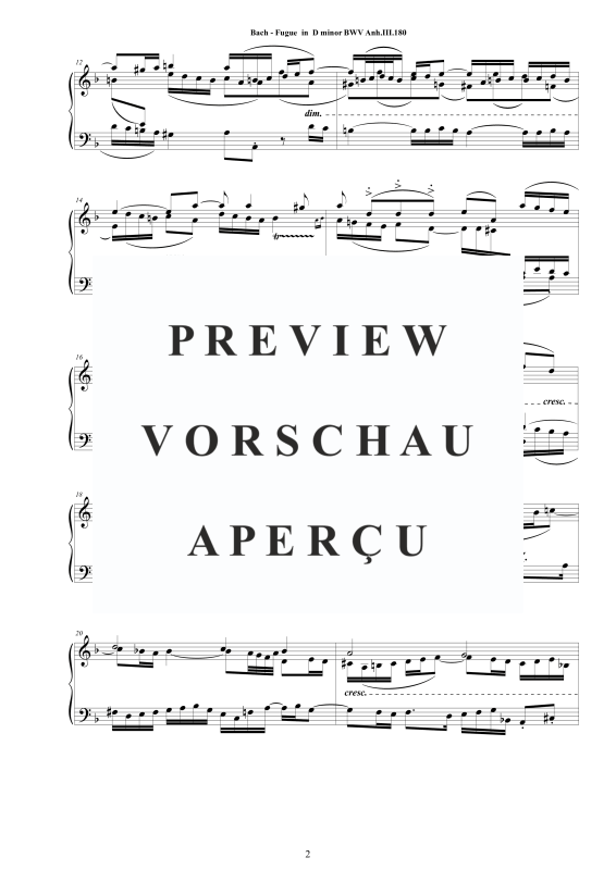 Produktgalerie: Seite 3 von 4 Fuge in D-Moll BWV Anh. III. 180 - Piano Version, , Klavier Solo