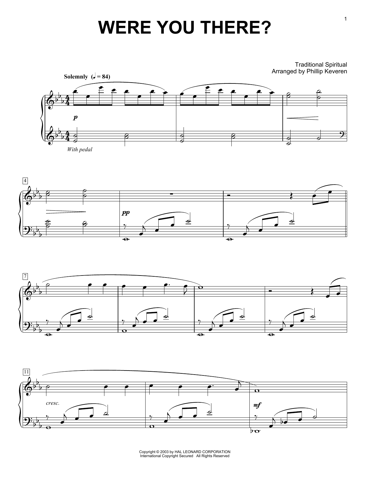 Product gallery: Page 1 of 1 Were You There? (arr. Phillip Keveren), African-American Spiritual