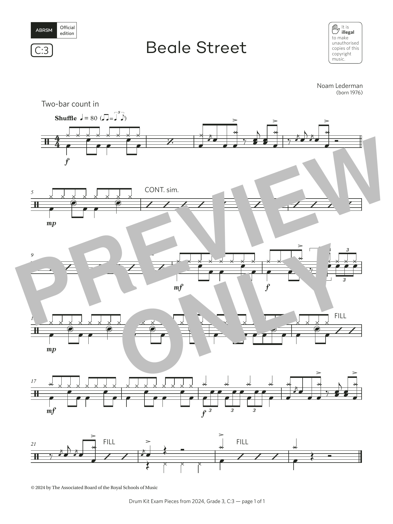 Product gallery: Page 1 of 1 Beale Street  (Grade 3, list C3, from the ABRSM Drum Kit Syllabus 2024), Noam Lederman