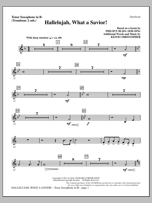 Produktbild zu: Hallelujah, What A Savior! - Tenor Sax (sub. Tbn 2)