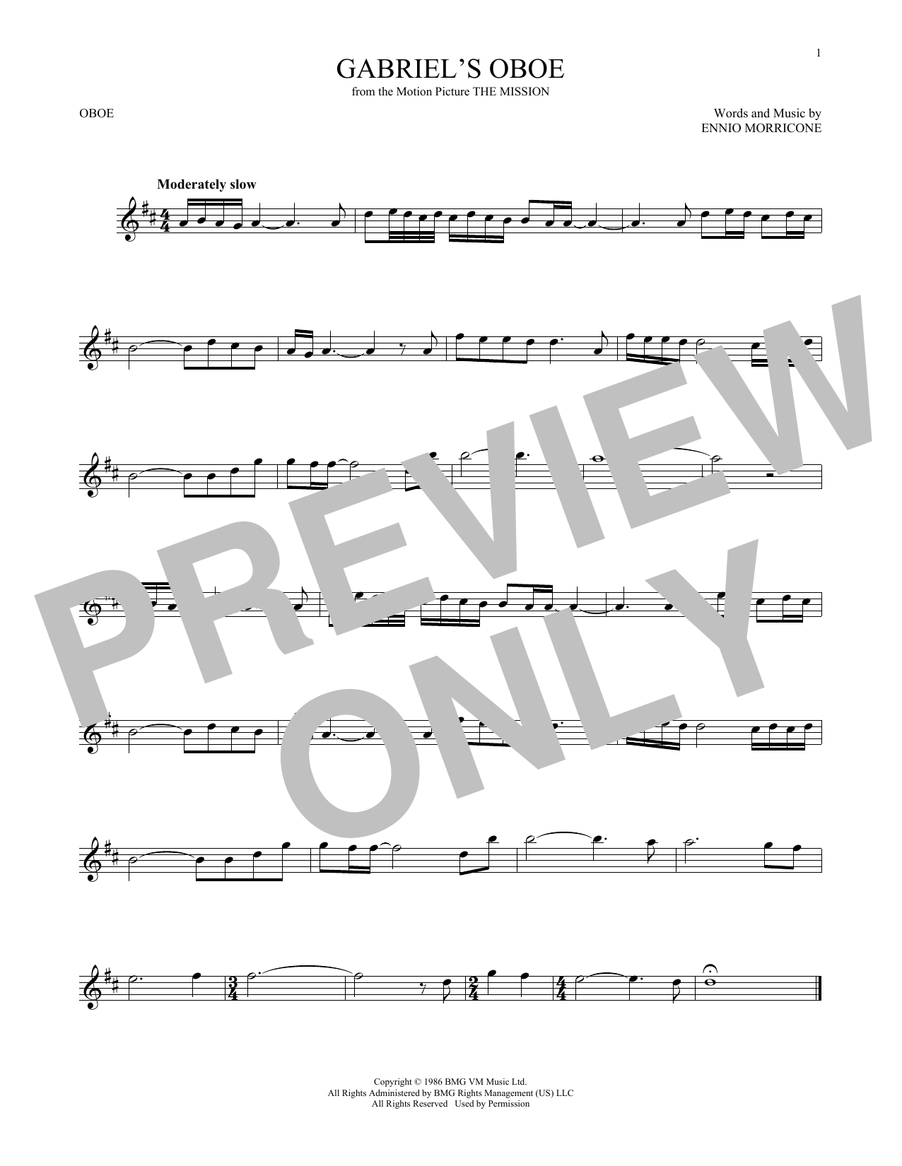 Produktgalerie: Seite 1 von 1 Gabriel's Oboe (from The Mission), Ennio Morricone, Oboe