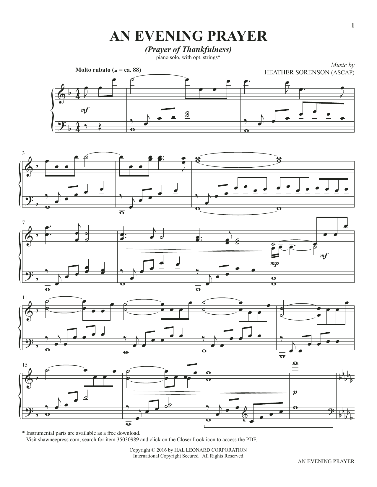Produktgalerie: Seite 1 von 1 An Evening Prayer (from The Prayer Project), Heather Sorenson, Klavier
