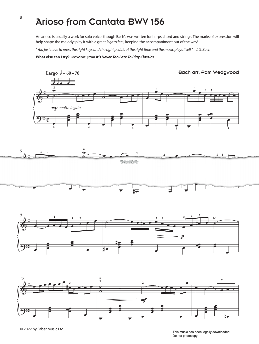 Produktgalerie: Seite 1 von 1 Arioso (from Cantata BMV156), Johann Sebastian Bach, Klavier