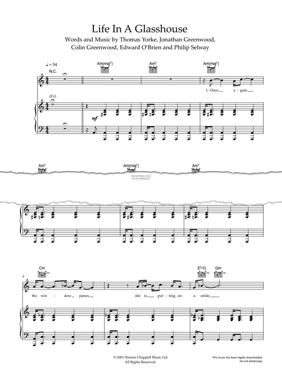 Produktgalerie: Seite 1 von 1 Life In A Glasshouse, Radiohead, Gesang, Gitarre, Klavier