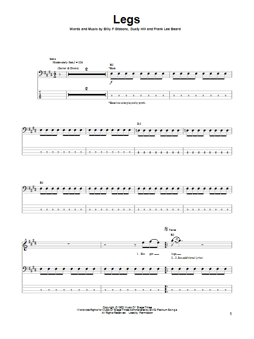 Produktgalerie: Seite 1 von 1 Legs, ZZ Top, E-Bass