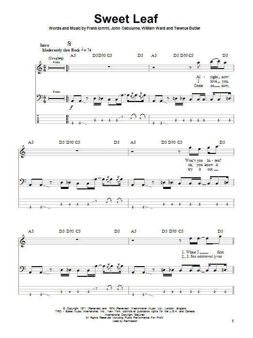Produktgalerie: Seite 1 von 1 Sweet Leaf, Black Sabbath, E-Bass