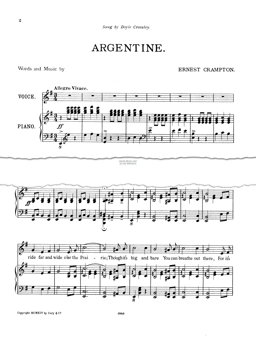 Produktgalerie: Seite 1 von 1 Argentine Song, Ernest Crampton, Gesang, Klavier