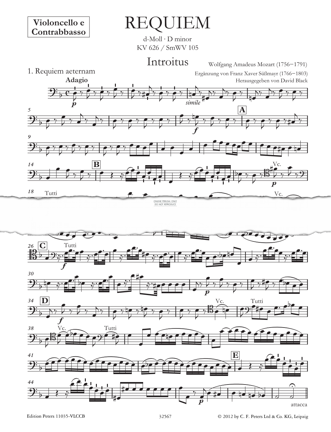 Produktbild zu: Requiem in D minor, K.626 (Cello/Bass)