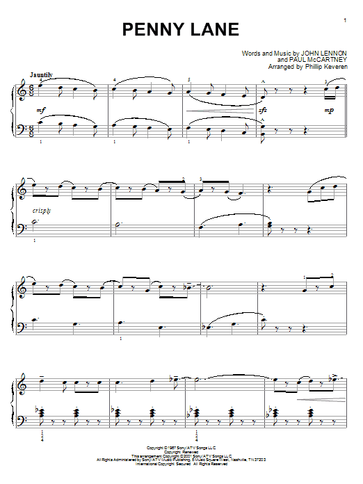 Product gallery: Page 1 of 1 Penny Lane (arr. Phillip Keveren), The Beatles
