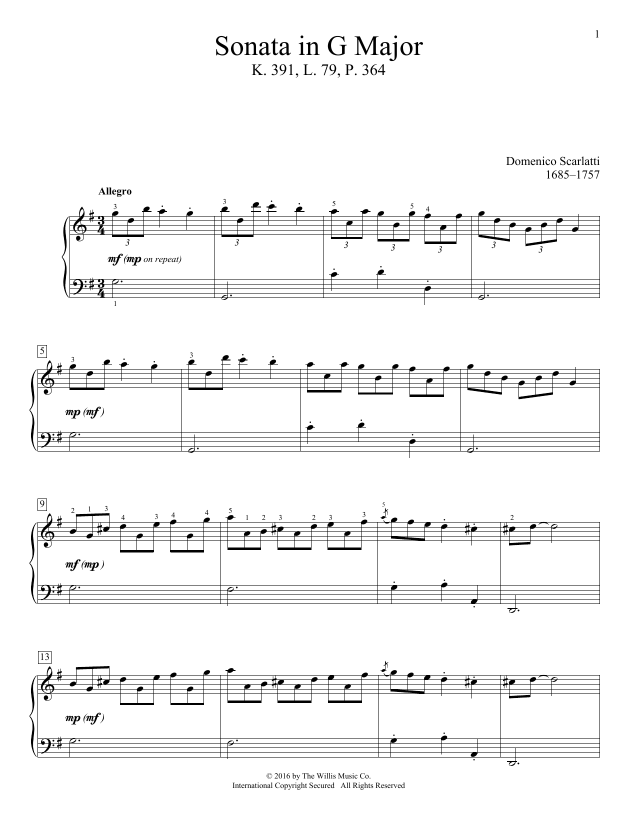 Product picture to: Sonata In G Major, K. 391, L. 79, P. 364