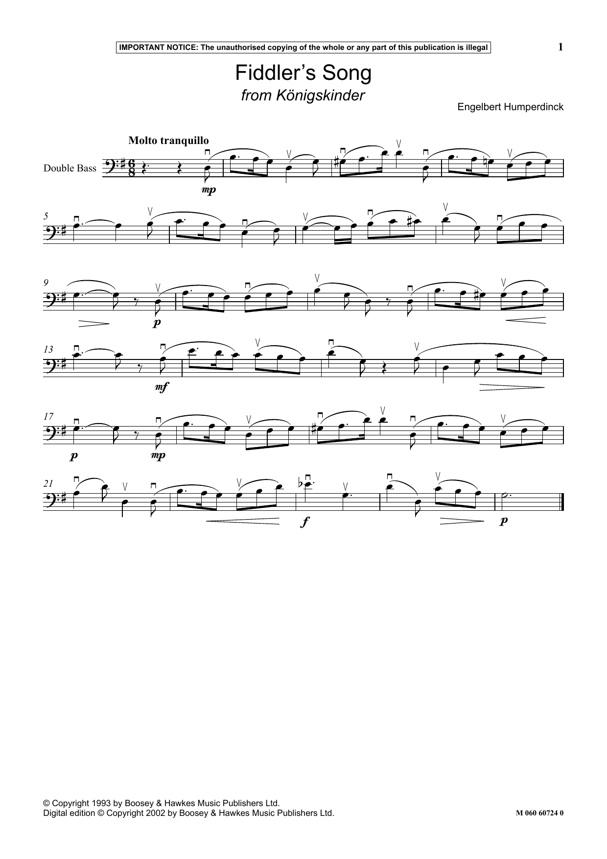 Product gallery: Page 1 of 1 Fiddler's Song (from Konigskinder), Engelbert Humperdinck