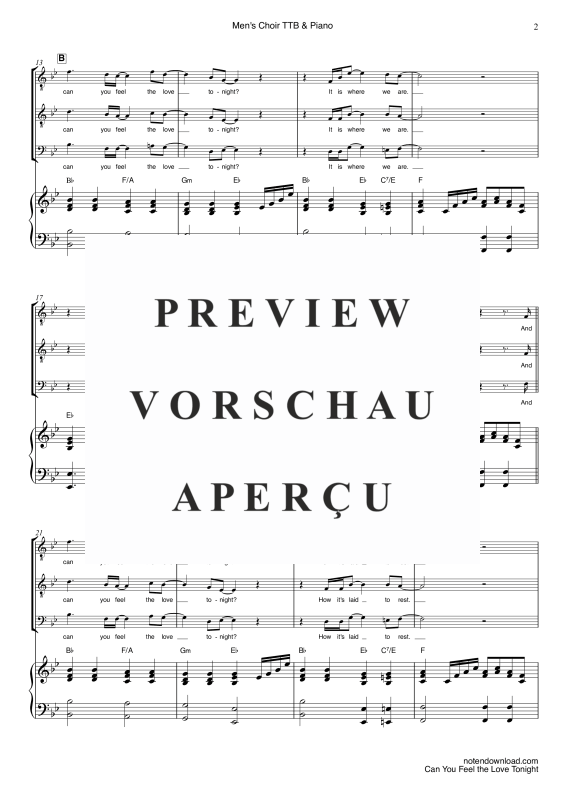 Produktgalerie: Seite 5 von 11 Can You Feel The Love Tonight, John, Elton, Männer Chor/Ensemble TTB und Klavier - E-bass & Drum Set optional