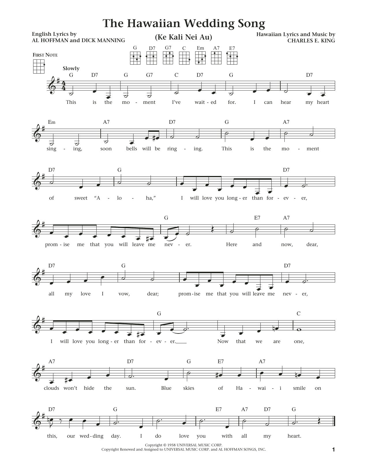 Product gallery: Page 1 of 1 The Hawaiian Wedding Song (Ke Kali Nei Au) (from The Daily Ukulele) (arr. Liz and Jim Beloff), Andy Williams