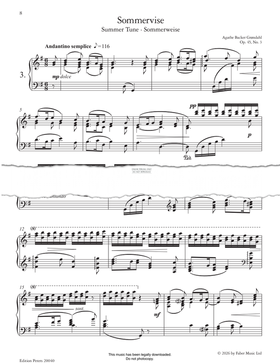 Produktgalerie: Seite 1 von 1 Sommervise (Summer Tune) from Fantasy Pieces Op.45, No.3, Agathe Backer Grøndahl, Klavier