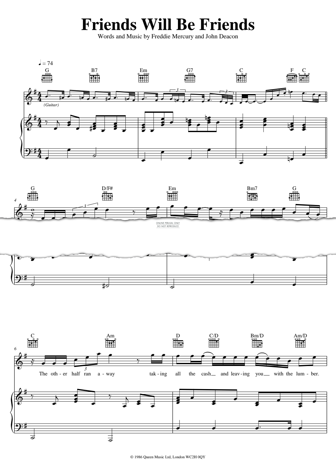 Produktgalerie: Seite 1 von 1 Friends Will Be Friends, Queen, Gesang, Gitarre, Klavier