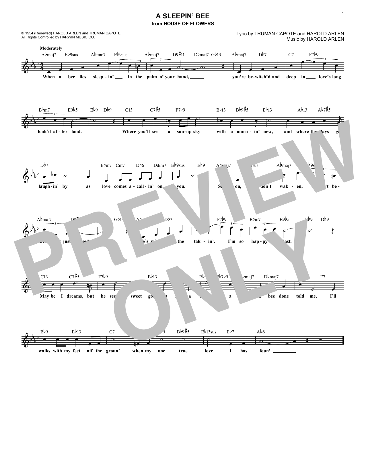Product gallery: Page 1 of 1 A Sleepin' Bee, Harold Arlen