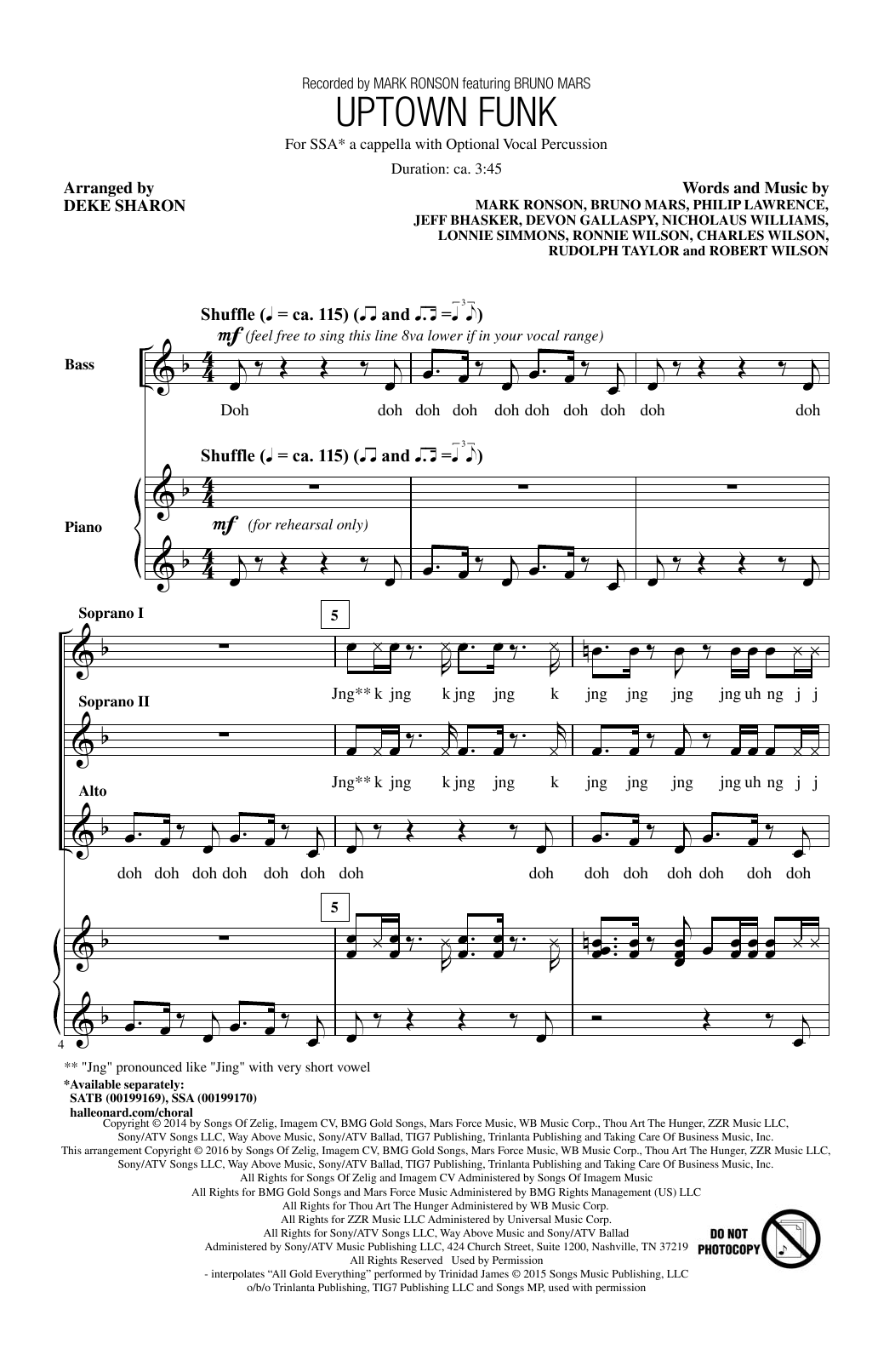 Product gallery: Page 1 of 1 Uptown Funk (feat. Bruno Mars) (arr. Deke Sharon), Mark Ronson