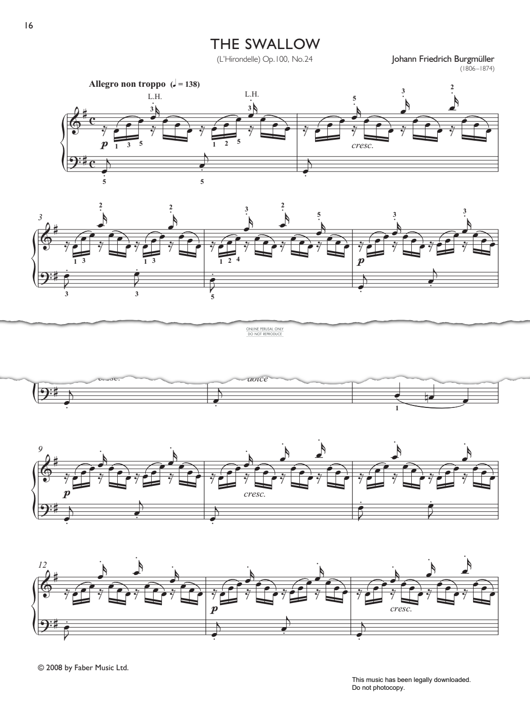 gallery: The Swallow (L’Hirondelle), Op. 100, No. 24 (from Real Repertoire Studies Grades 4-6), Johann Friedrich Burgmüller, Klavier