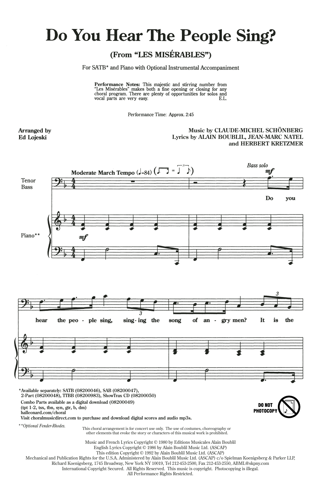 Produktgalerie: Seite 1 von 1 Do You Hear The People Sing? (from Les Miserables) (arr. Ed Lojeski), Boublil & Schonberg, Chor