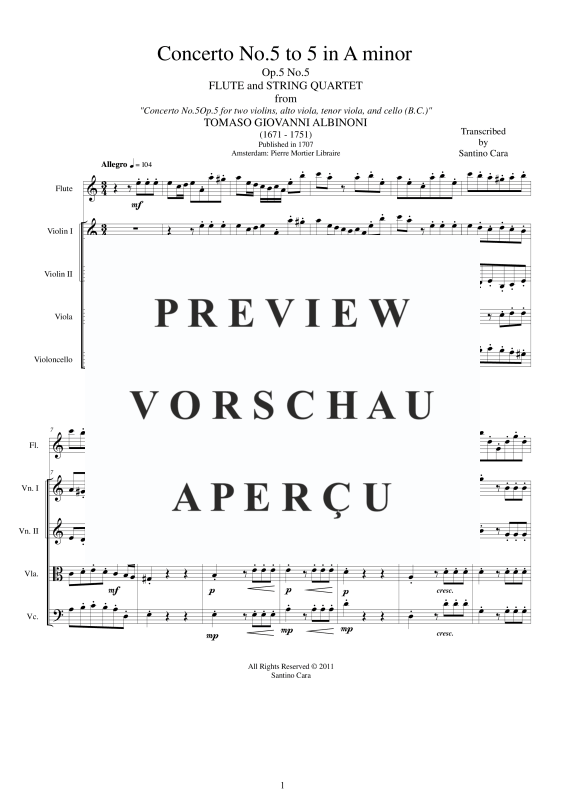 Produktgalerie: Seite 2 von 11 Concerto No.5 to 5 in A-Moll Op.5, , Querflöte Solo und Streicher Ensemble
