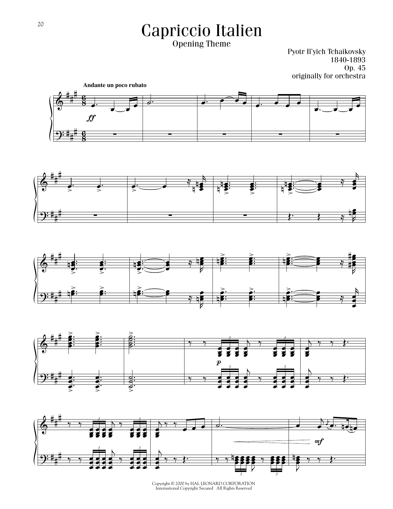 Produktbild zu: Capriccio Italien, OP. 45