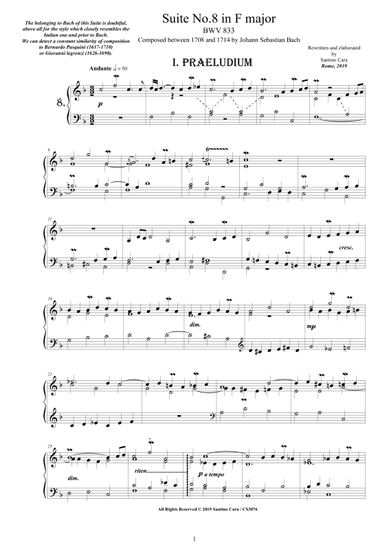 Produktbild zu: Suite No.8 in F-Dur BWV 833 - Complete Piano VersionJohann Sebastian Bach