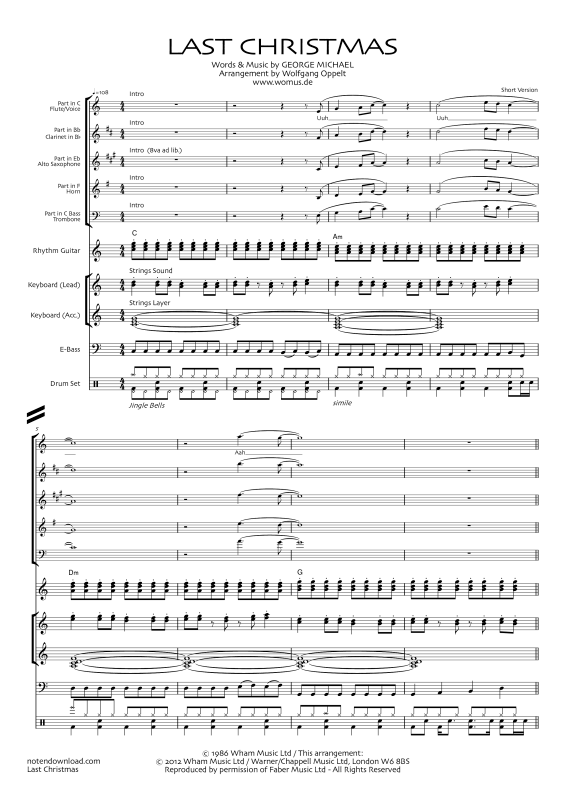 Product gallery: Page 1 of 11 Last Christmas, Wham!, Combo band and solo instruments in C, Bb, E flat, F and C bass clef