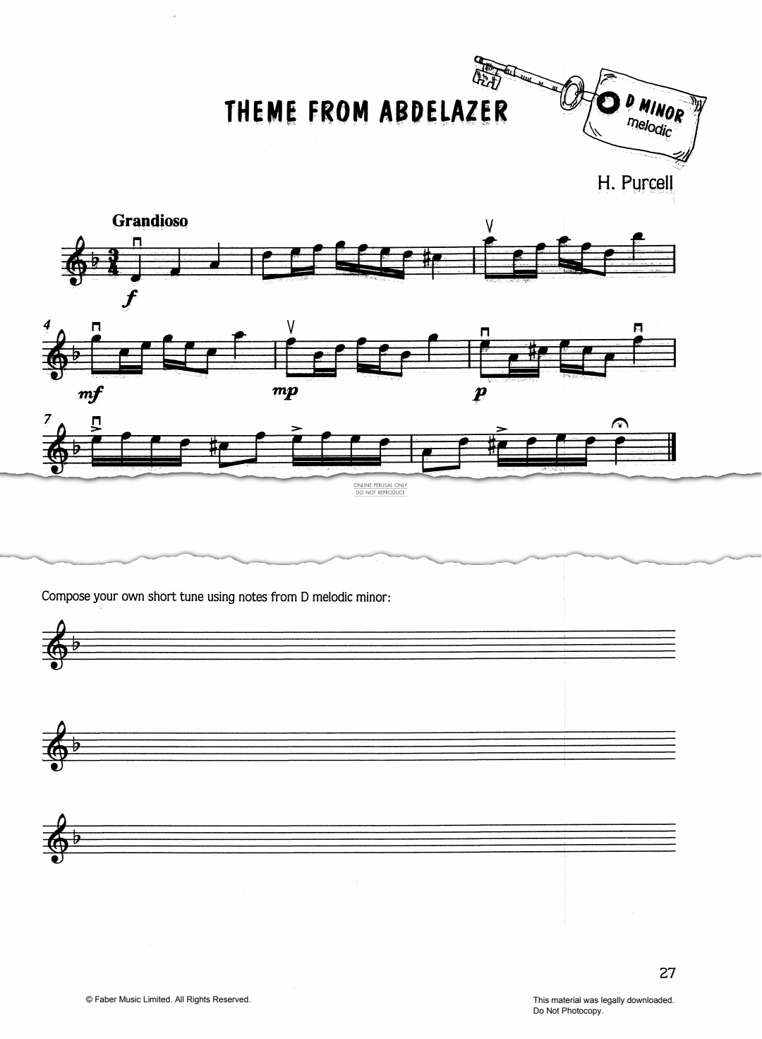 gallery: Theme from Abdelazer, Henry Purcell, Violine