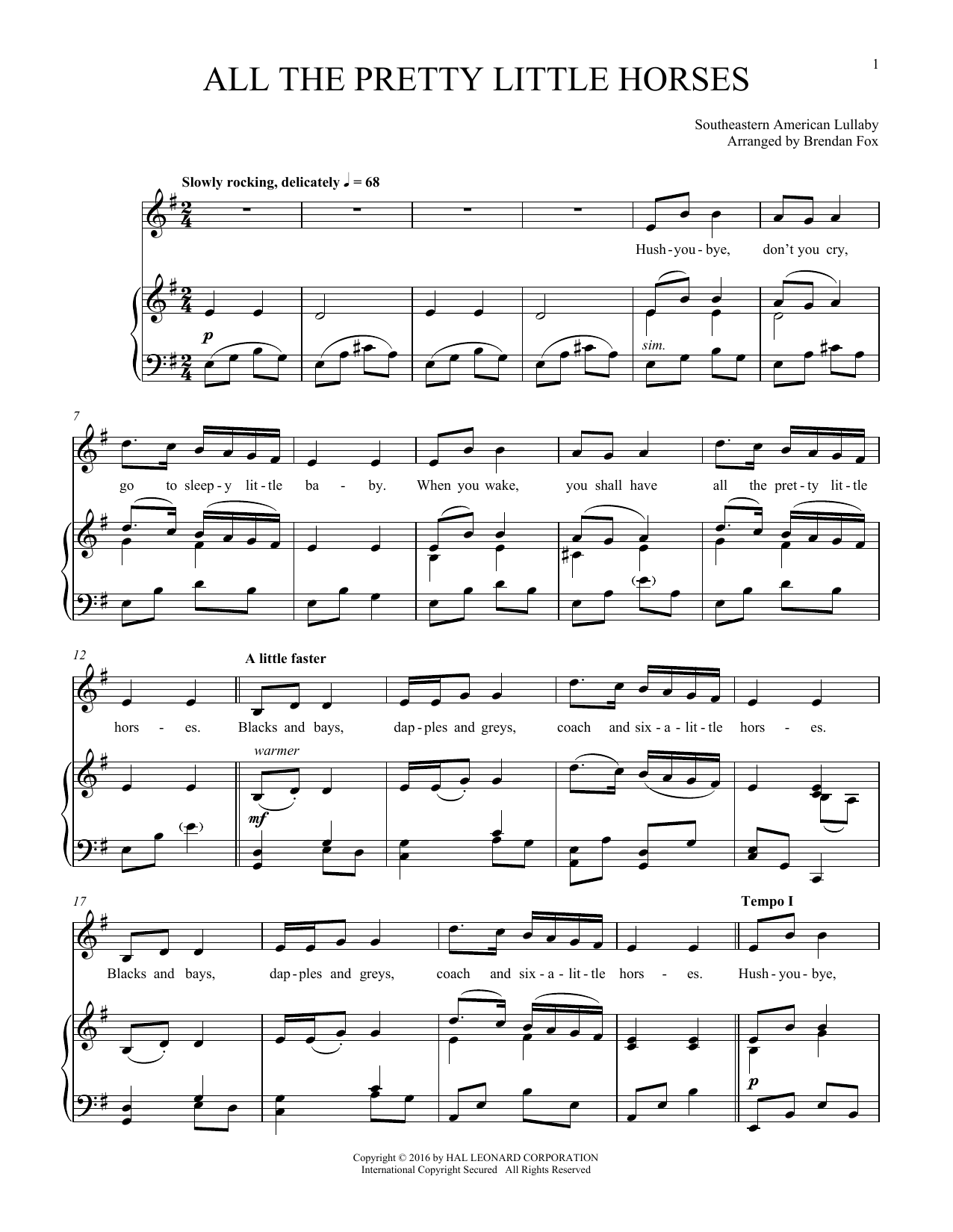 Produktgalerie: Seite 1 von 1 All The Pretty Little Horses, Southeastern American Folksong, Gesang, Gitarre, Klavier