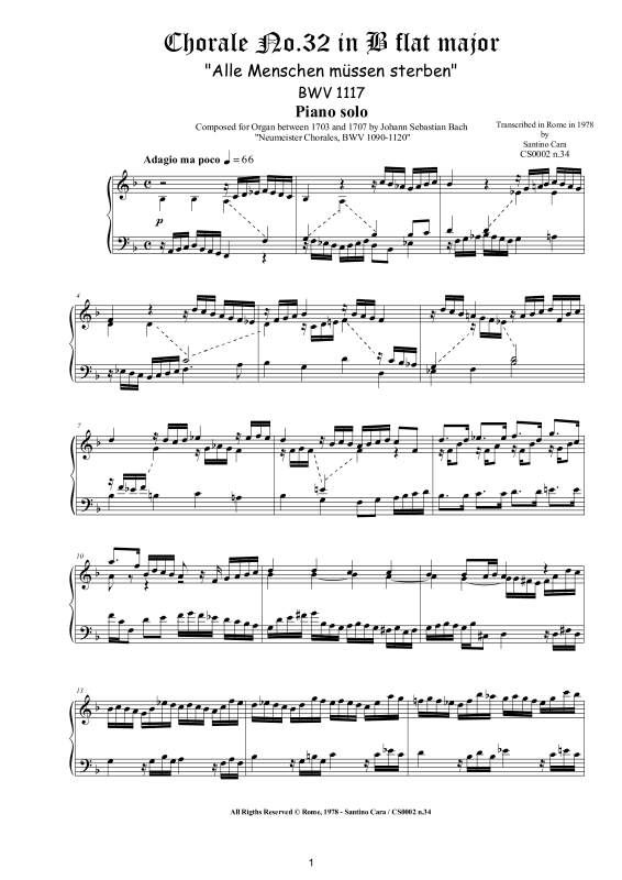 Produktbild zu: Choral No.32 in B-Dur (Alle Menschen müssen sterben) BWV 1117Johann Sebastian Bach