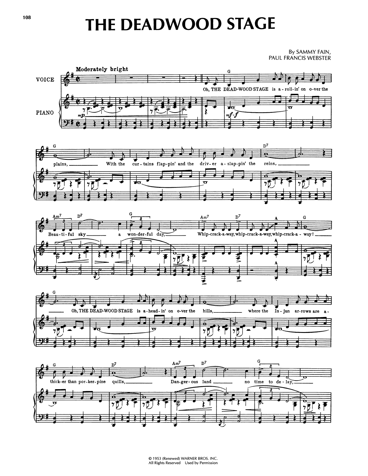 Produktgalerie: Seite 1 von 1 Deadwood Stage (from Calamity Jane), Sammy Fain, Gesang, Gitarre, Klavier