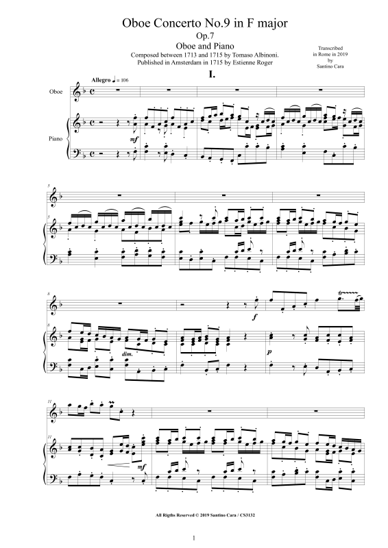 Product picture to: Oboe Concerto No.9 in F-Dur Op.7Tomaso Albinoni