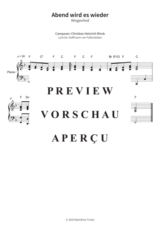 Produktbild zu: Abend wird es wieder - Wiegenlied Christian Heinrich Rinck