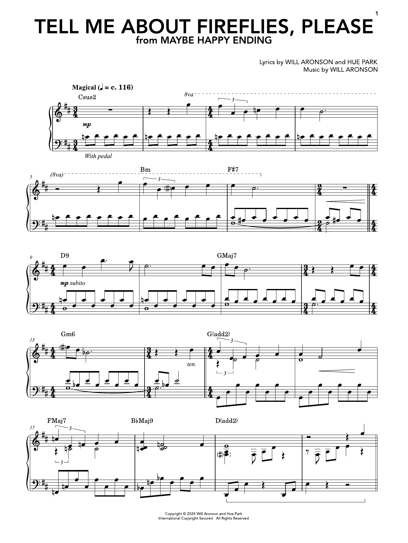 Produktgalerie: Seite 1 von 1 Tell Me About Fireflies, Please (from Maybe Happy Ending), Hue Park & Will Aronson, Gesang, Klavier