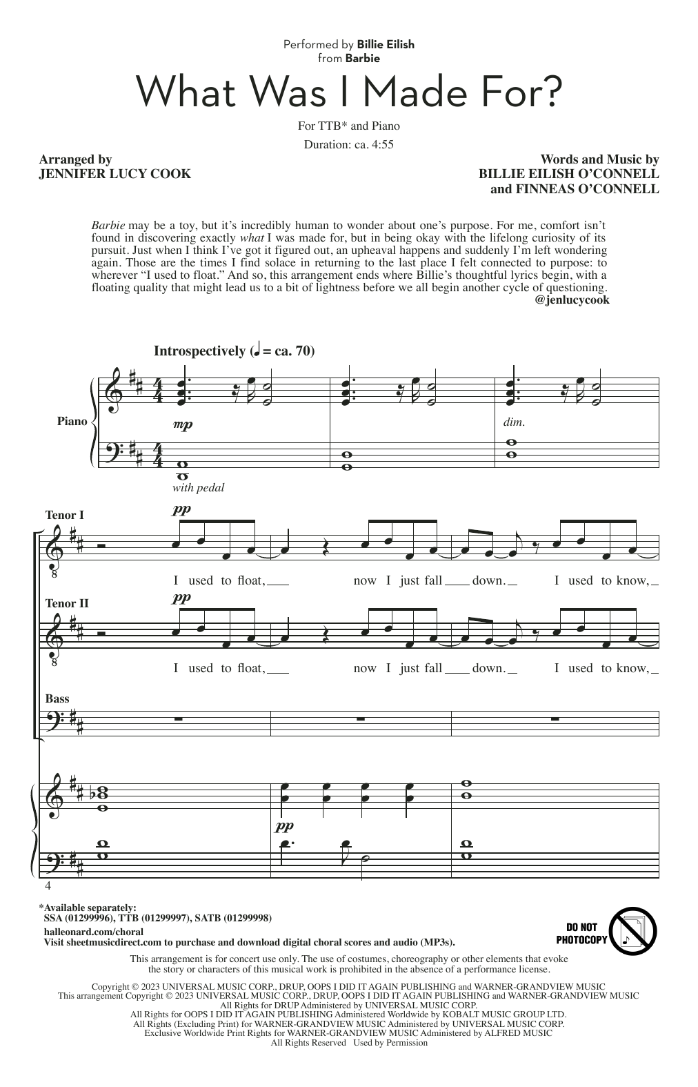 Produktbild zu: What Was I Made For? (from Barbie) (arr. Jennifer Lucy Cook)
