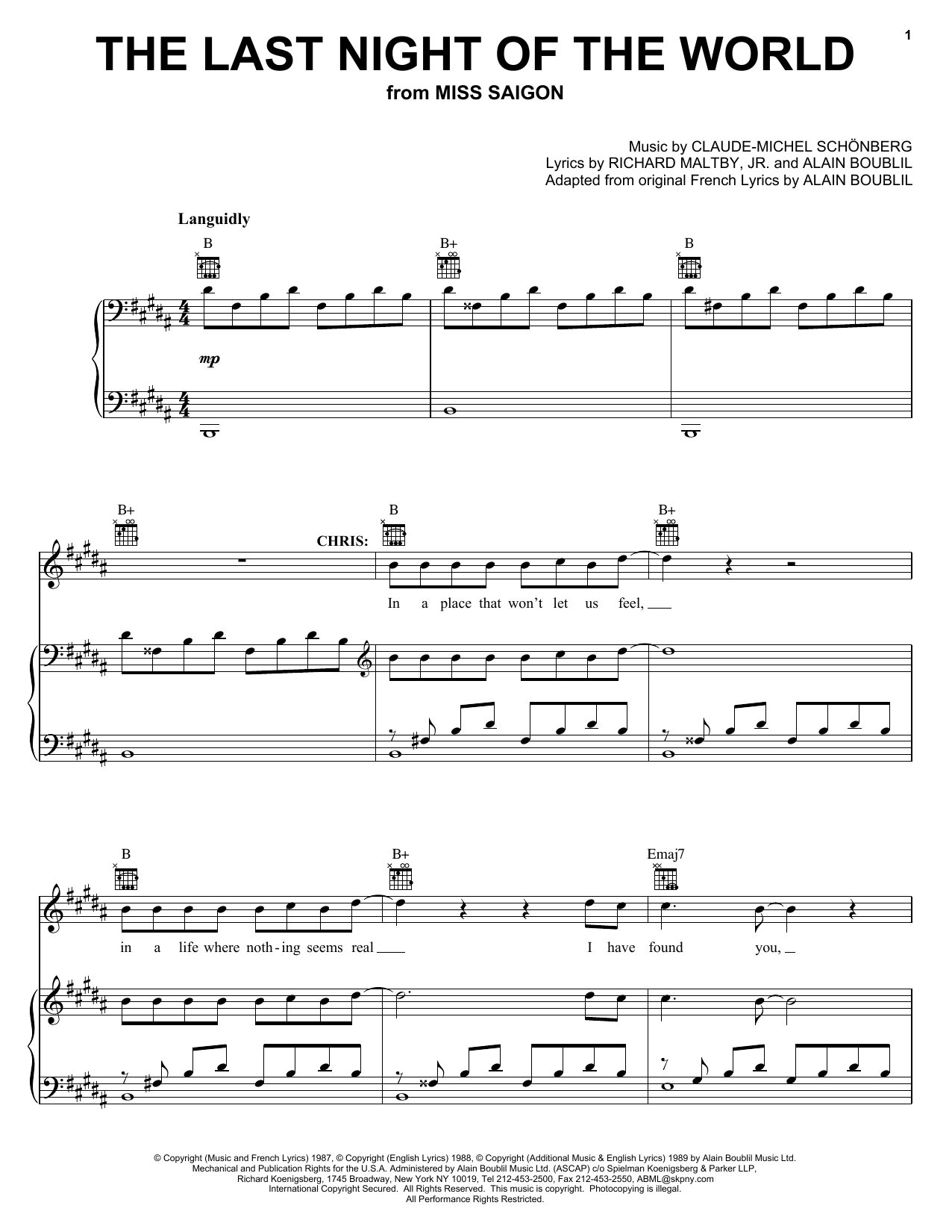 Produktbild zu: The Last Night Of The World (from Miss Saigon)