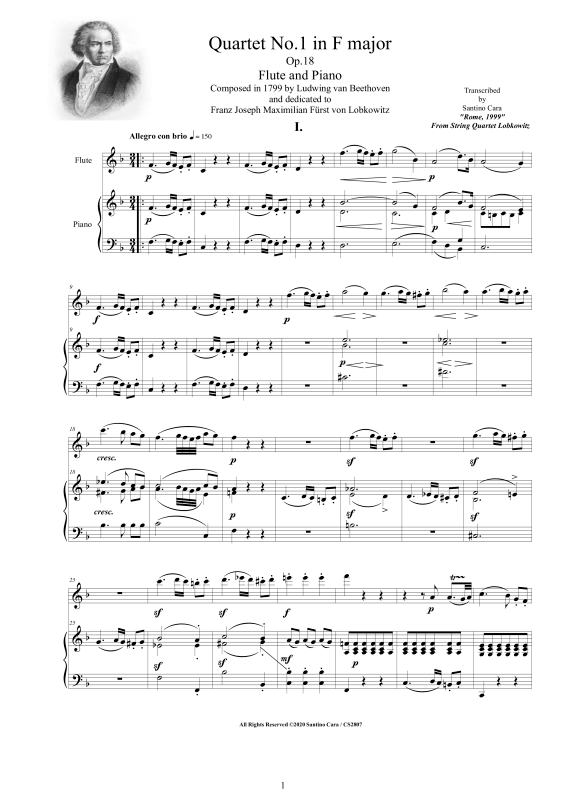 Produktbild zu: Quartet No.1 in F major Op.18 for Flute and Piano - Score and PartLudwig van Beethoven