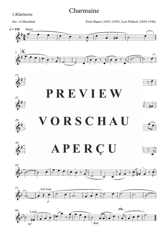 gallery: Charmaine, , Clarinet Quartet 3x Clarinet In Bb and Bass Clarinet