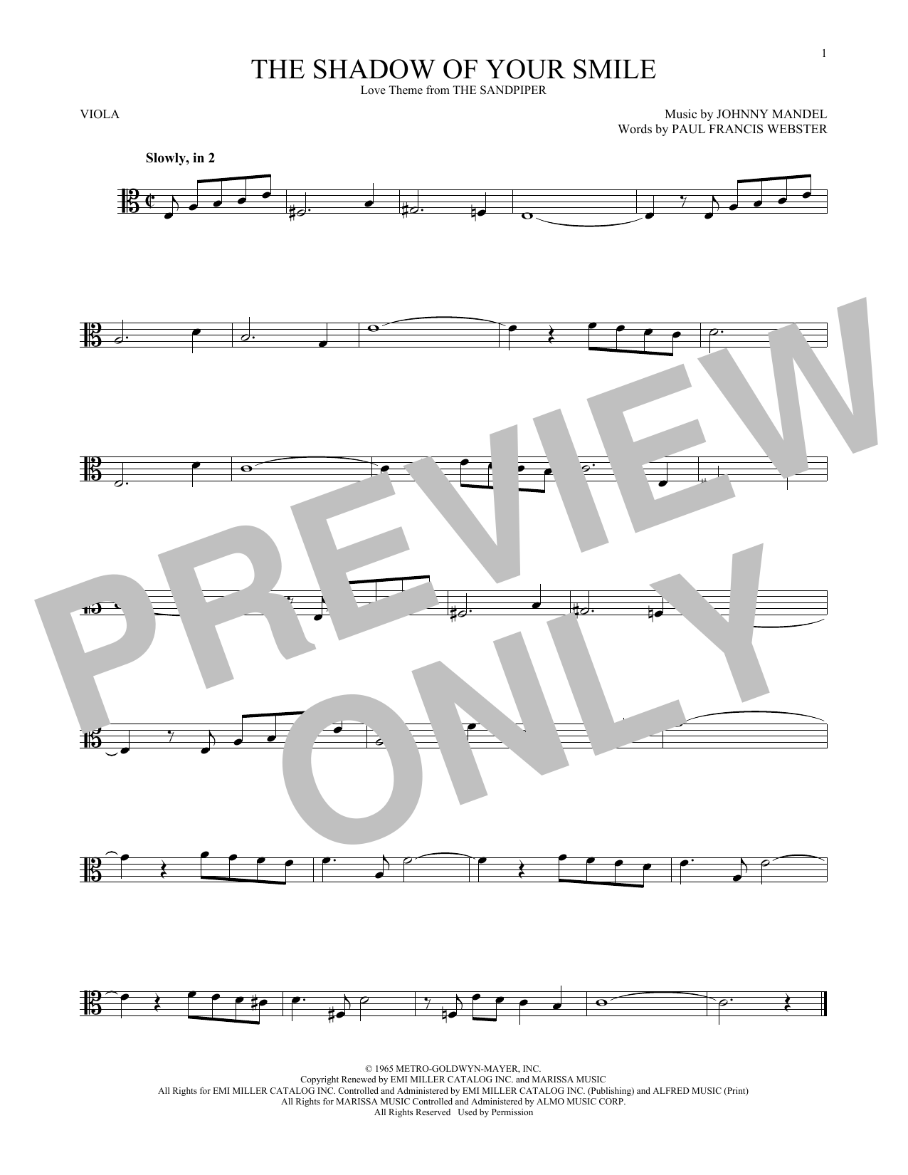 Product gallery: Page 1 of 1 The Shadow Of Your Smile, Johnny Mandel