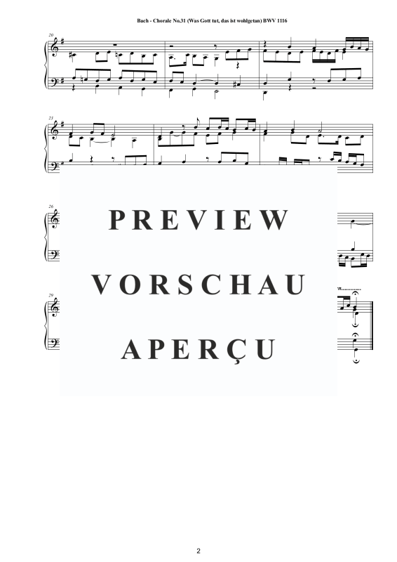 Produktgalerie: Seite 3 von 3 Choral No.31 in G-Dur (Was Gott tut, das ist wohlgetan) BWV 1116, , Klavier Solo