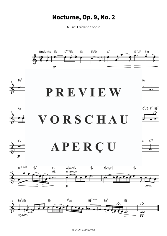 Produktgalerie: Seite 5 von 5 Nocturne, Op. 9, No. 2 - A light version of the famous nocturne, , Altsaxophon in Es Solo und Akkorde - Leadsheet