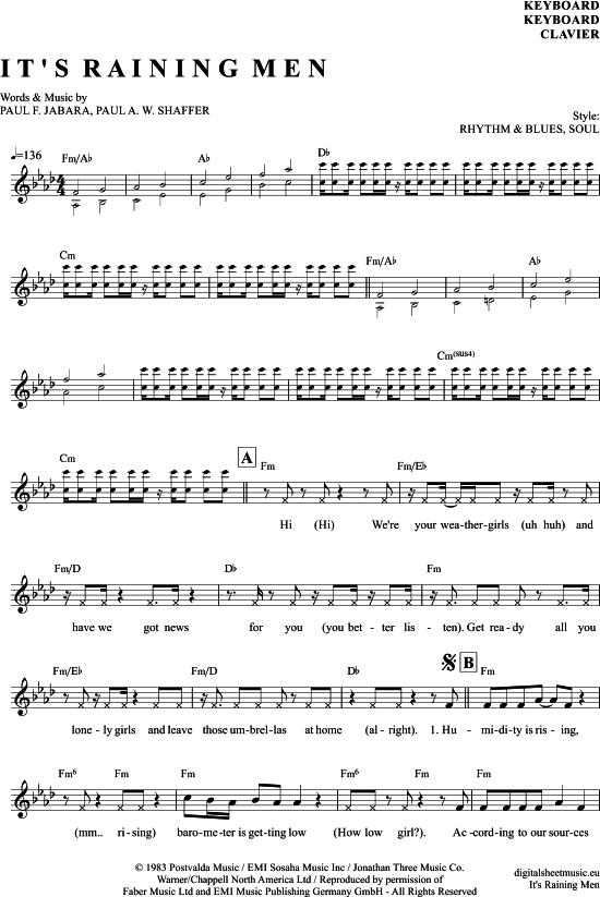 Product gallery: Page 1 of 4 It´s raining men , Weather Girls, (Keyboard)