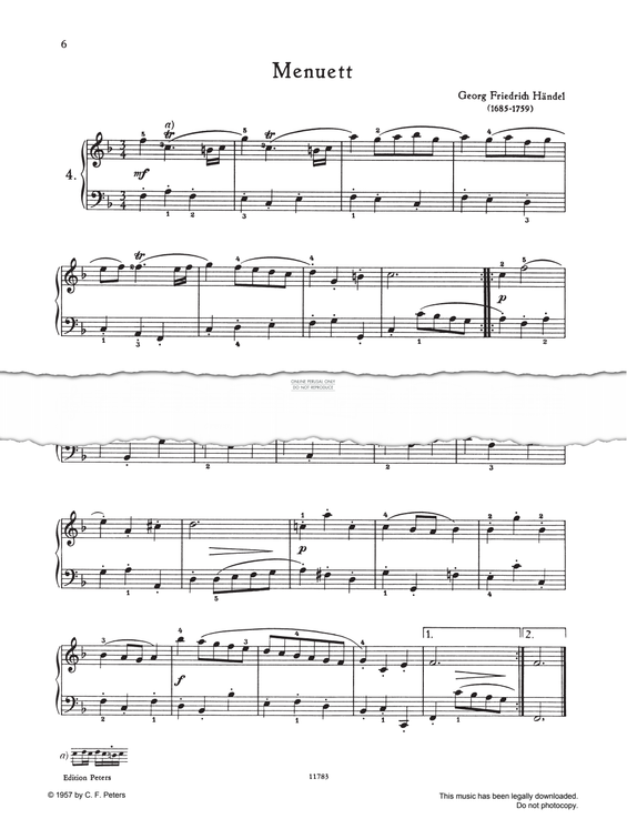 Produktgalerie: Seite 1 von 1 Menuett F-major, George Frideric Handel, Klavier